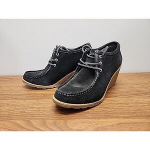 Sperry Top-Sider Boots Women's‎ 9 M Black Leather Stella Keel Wedge Bootie Suede